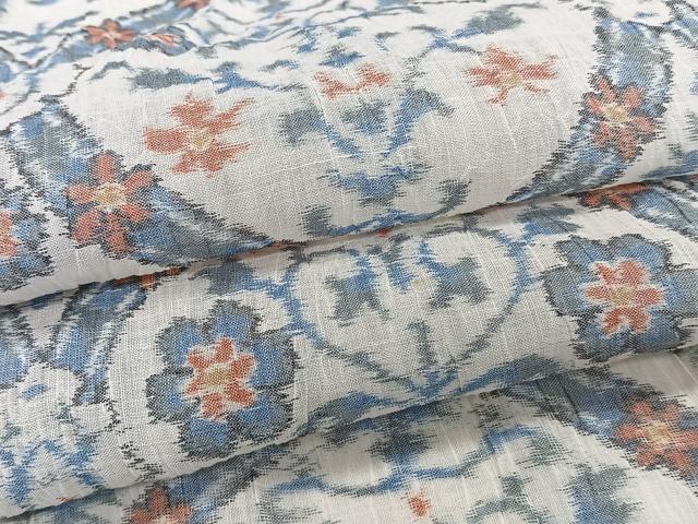 平和屋着物＊夏物　本場小千谷縮　花唐草文　麻　逸品　CABJ4062xi