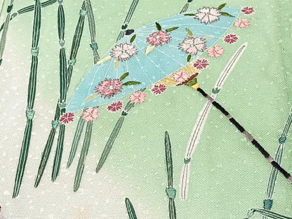 平和屋着物＊夏物　訪問着　紗　駒刺繍　番傘　金彩　正絹　逸品　CABJ4064xi