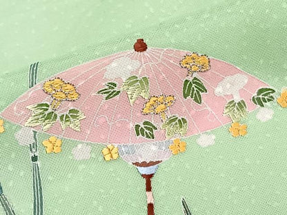 平和屋着物＊夏物　訪問着　紗　駒刺繍　番傘　金彩　正絹　逸品　CABJ4064xi