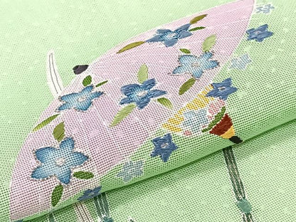 平和屋着物＊夏物　訪問着　紗　駒刺繍　番傘　金彩　正絹　逸品　CABJ4064xi