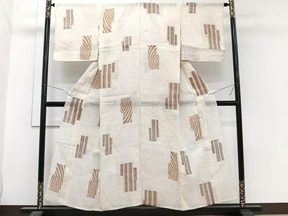 平和屋着物＊夏物　本場小千谷縮　幾何学文　麻　逸品　CABJ4066xi