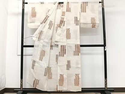 平和屋着物＊夏物　本場小千谷縮　幾何学文　麻　逸品　CABJ4066xi
