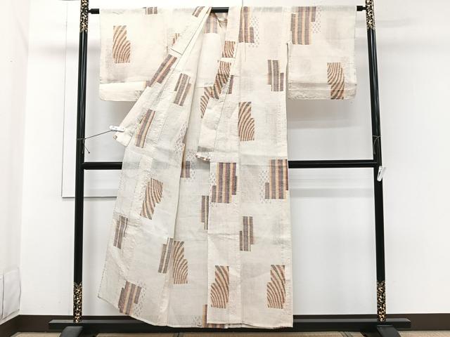 平和屋着物＊夏物　本場小千谷縮　幾何学文　麻　逸品　CABJ4066xi