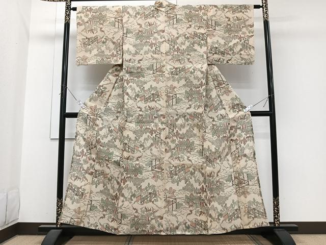 平和屋着物＊夏物　上布　風景文　麻　逸品　CABJ4067xi
