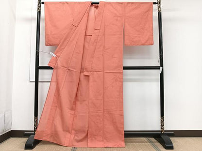 平和屋着物＊夏物　色無地　枝葉紋紗　鉛丹色　正絹　逸品　未使用　CABJ4070xi