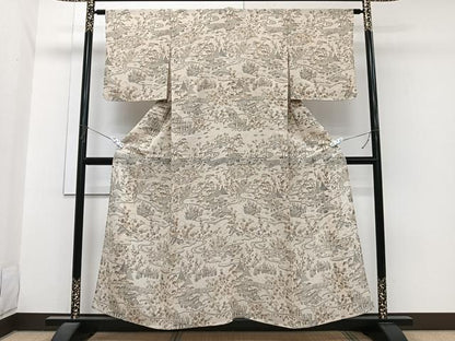 平和屋着物＊夏物　訪問着　ぜんまい紬　紗　風景文　正絹　逸品　CABJ4073xi