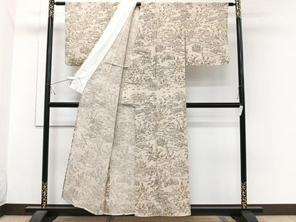 平和屋着物＊夏物　訪問着　ぜんまい紬　紗　風景文　正絹　逸品　CABJ4073xi