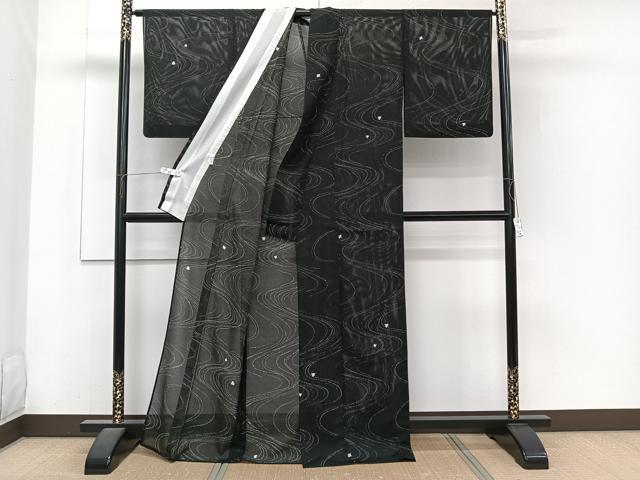平和屋着物＊夏物　小紋　絽　流水文　さんび謹製　洗える着物　CABJ4089xi