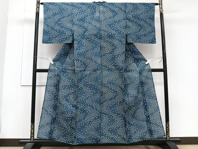 平和屋着物＊夏物　小紋　変わり絽　藍　型染め　小花文　正絹　逸品　未使用　CABJ4091xi