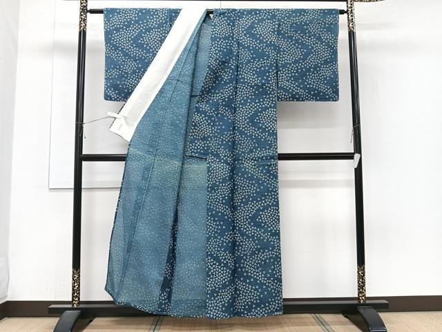 平和屋着物＊夏物　小紋　変わり絽　藍　型染め　小花文　正絹　逸品　未使用　CABJ4091xi