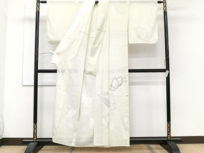 平和屋着物＊夏物　訪問着　絽　駒刺繍　舞蝶文　銀彩　正絹　逸品　CABJ4092xi