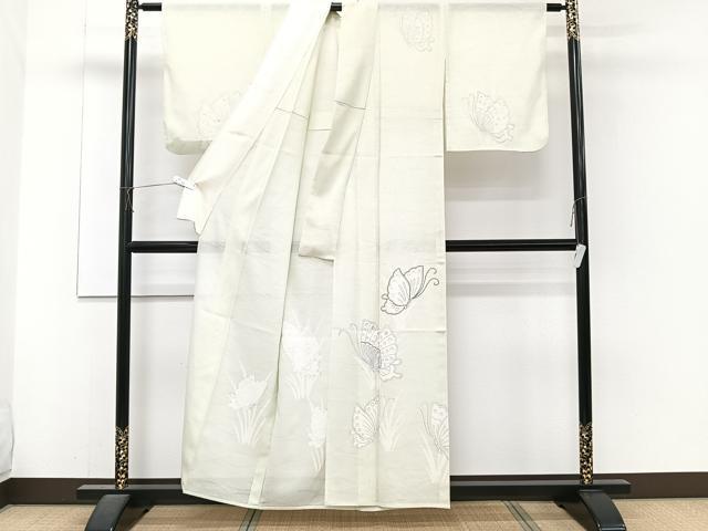 平和屋着物＊夏物　訪問着　絽　駒刺繍　舞蝶文　銀彩　正絹　逸品　CABJ4092xi