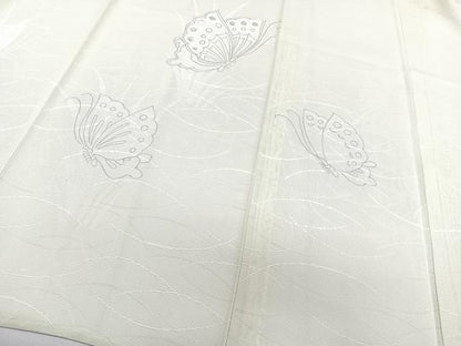 平和屋着物＊夏物　訪問着　絽　駒刺繍　舞蝶文　銀彩　正絹　逸品　CABJ4092xi