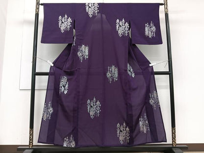 平和屋着物＊夏物　お召　吉祥文　寿光織　銀糸　正絹　逸品　CABJ4095xi