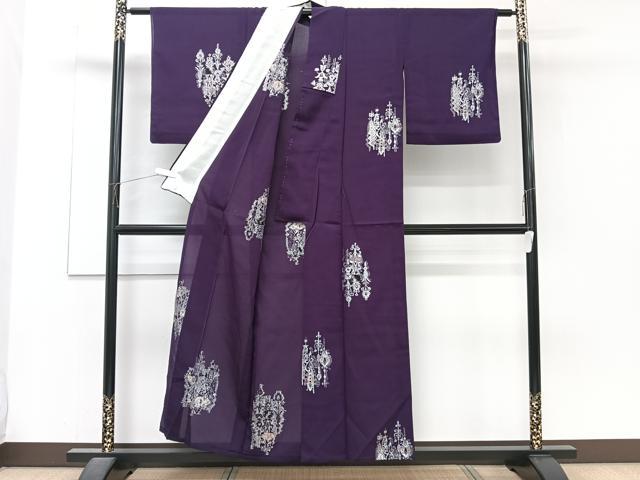 平和屋着物＊夏物　お召　吉祥文　寿光織　銀糸　正絹　逸品　CABJ4095xi