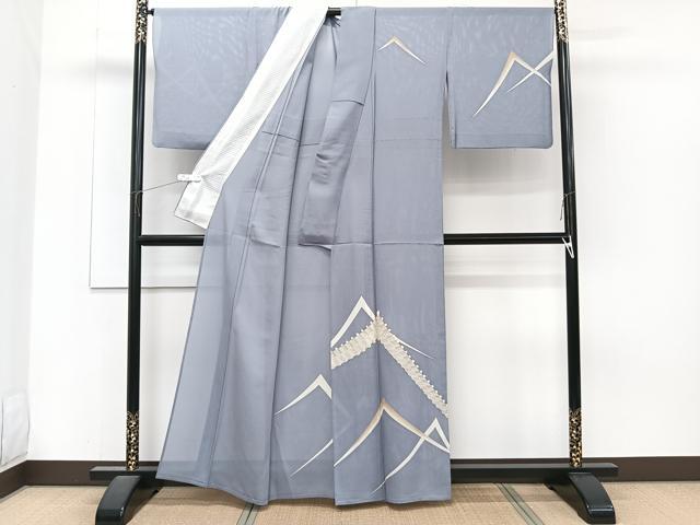 平和屋着物＊夏物　訪問着　絽　駒刺繍　幾何学文様　金彩　正絹　逸品　CABJ4099xi