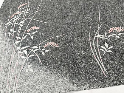 平和屋着物＊夏物　訪問着　絽　枝草花文　たたき染め　黒地　銀彩　正絹　逸品　CABJ4100xi