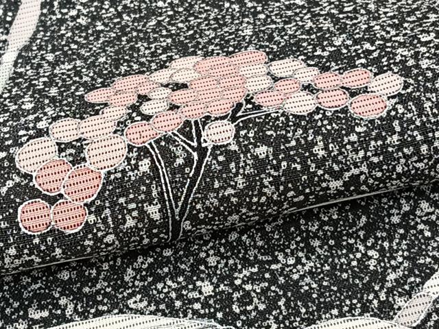 平和屋着物＊夏物　訪問着　絽　枝草花文　たたき染め　黒地　銀彩　正絹　逸品　CABJ4100xi