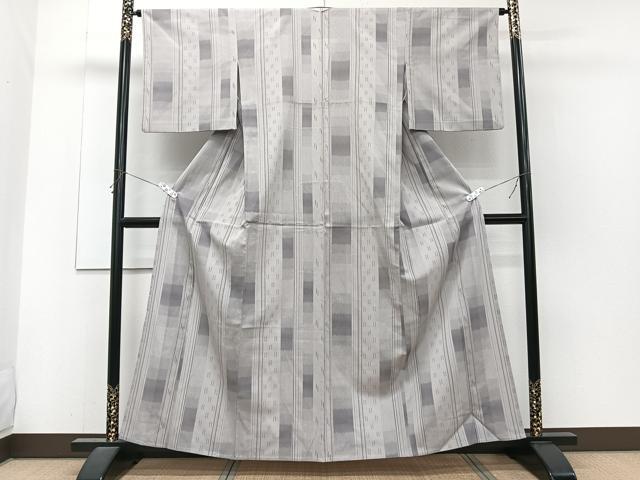 平和屋着物＊夏物　お召　間道井桁文　正絹　逸品　CABJ4105xi