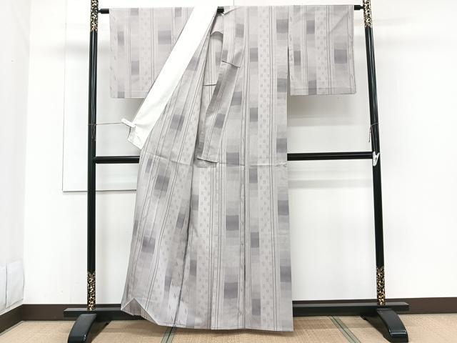 平和屋着物＊夏物　お召　間道井桁文　正絹　逸品　CABJ4105xi