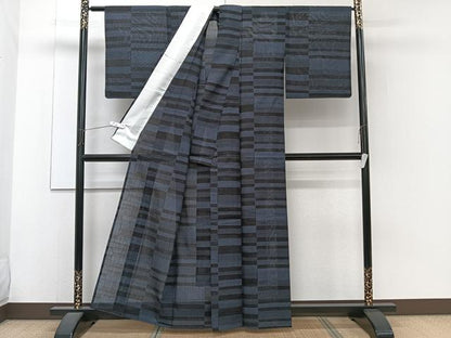 平和屋着物＊夏物　紗紬　100亀甲　横段紋紗　正絹　逸品　CABJ4109xi
