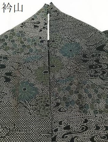 平和屋着物＊夏物　小紋　紗　流水風景文　黒地　洗える着物　CABJ4117xi