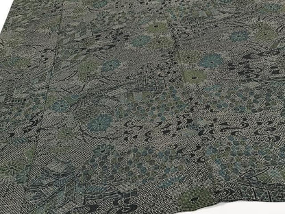 平和屋着物＊夏物　小紋　紗　流水風景文　黒地　洗える着物　CABJ4117xi