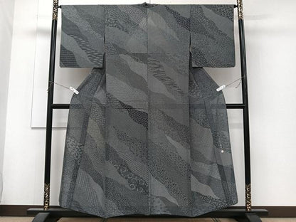 平和屋着物＊夏物　江戸小紋　絽　北原寿永　寄せ小紋柄　黒地　正絹　逸品　CABJ4124xi