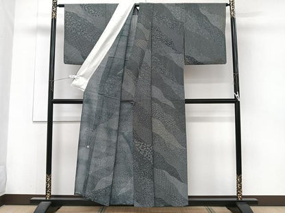 平和屋着物＊夏物　江戸小紋　絽　北原寿永　寄せ小紋柄　黒地　正絹　逸品　CABJ4124xi