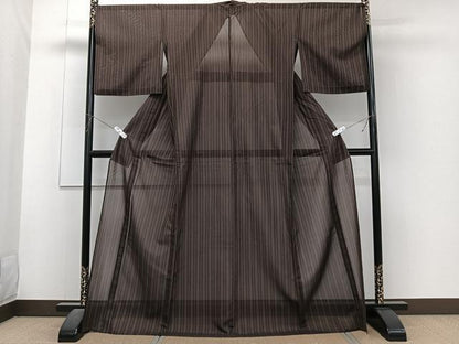 平和屋着物＊夏物　紗紬　間道　ロング丈　正絹　逸品　CABJ4126xi