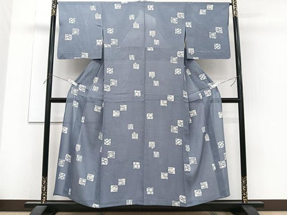 平和屋着物＊夏物　小紋　絽　型染め　色紙草花文　正絹　逸品　CABJ4130xi