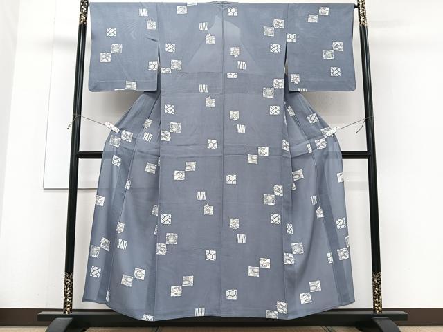 平和屋着物＊夏物　小紋　絽　型染め　色紙草花文　正絹　逸品　CABJ4130xi