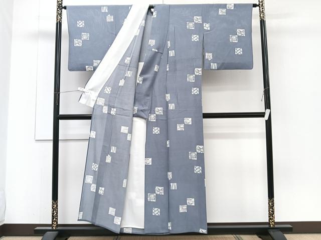 平和屋着物＊夏物　小紋　絽　型染め　色紙草花文　正絹　逸品　CABJ4130xi