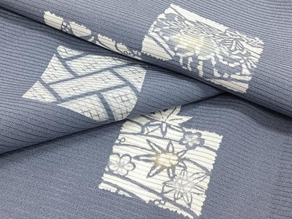 平和屋着物＊夏物　小紋　絽　型染め　色紙草花文　正絹　逸品　CABJ4130xi