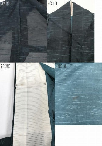 平和屋着物＊夏物　小紋　紗　横段草文　黒地　正絹　逸品　CABJ4132xi