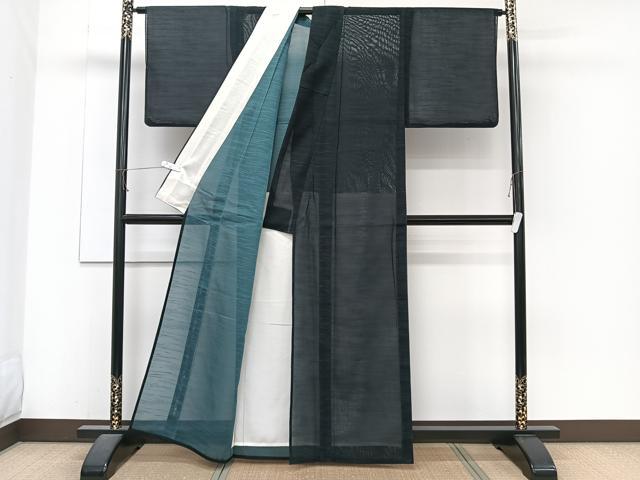 平和屋着物＊夏物　小紋　紗　横段草文　黒地　正絹　逸品　CABJ4132xi