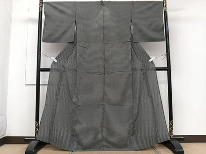 平和屋着物＊夏物　お召　紗　格子　黒地　やまと誂製　正絹　逸品　CABJ4133xi
