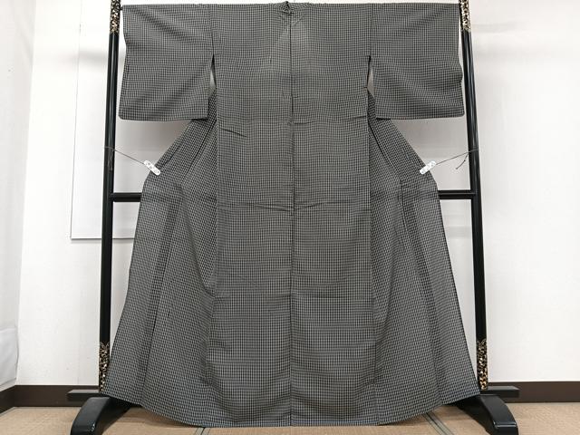 平和屋着物＊夏物　お召　紗　格子　黒地　やまと誂製　正絹　逸品　CABJ4133xi