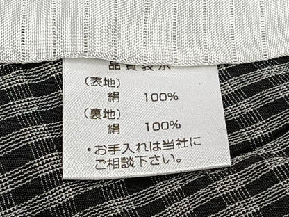 平和屋着物＊夏物　お召　紗　格子　黒地　やまと誂製　正絹　逸品　CABJ4133xi