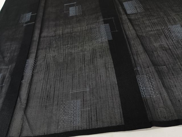 平和屋着物＊夏物　夏大島　紗　色紙重ね文　黒地　正絹　逸品　CABJ4134xi