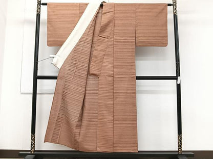 平和屋着物＊夏物　色無地　紬　土器色　正絹　逸品　CABJ4137xi