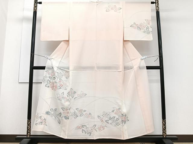 平和屋着物＊夏物　訪問着　菱紋紗　刺繍　草花文　銀彩　正絹　逸品　CABJ4138xi