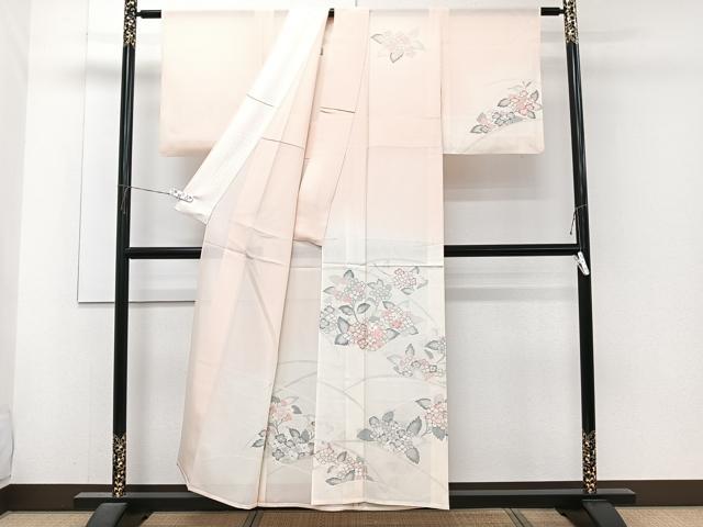 平和屋着物＊夏物　訪問着　菱紋紗　刺繍　草花文　銀彩　正絹　逸品　CABJ4138xi