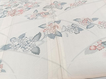 平和屋着物＊夏物　訪問着　菱紋紗　刺繍　草花文　銀彩　正絹　逸品　CABJ4138xi