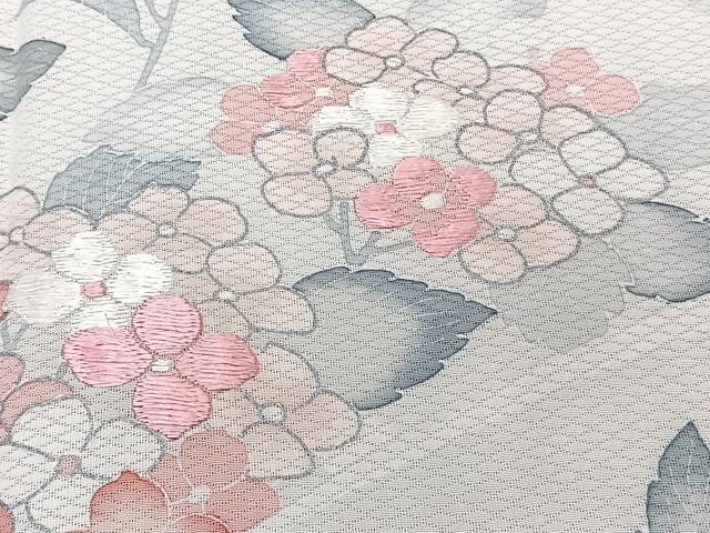 平和屋着物＊夏物　訪問着　菱紋紗　刺繍　草花文　銀彩　正絹　逸品　CABJ4138xi