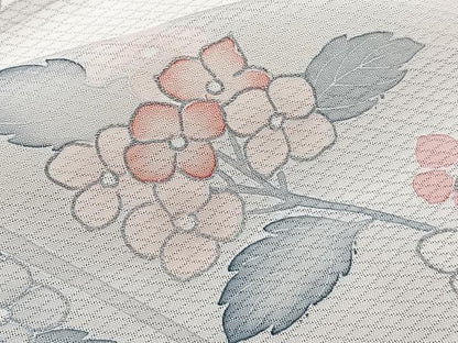 平和屋着物＊夏物　訪問着　菱紋紗　刺繍　草花文　銀彩　正絹　逸品　CABJ4138xi