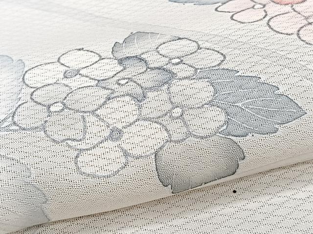 平和屋着物＊夏物　訪問着　菱紋紗　刺繍　草花文　銀彩　正絹　逸品　CABJ4138xi