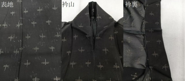 平和屋着物＊夏物　お召　蜻蛉柄　黒地　銀糸　正絹　逸品　CABJ4142xi