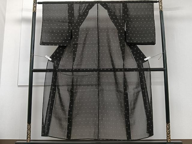 平和屋着物＊夏物　お召　蜻蛉柄　黒地　銀糸　正絹　逸品　CABJ4142xi