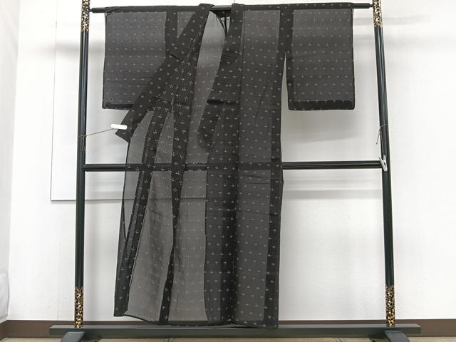 平和屋着物＊夏物　お召　蜻蛉柄　黒地　銀糸　正絹　逸品　CABJ4142xi